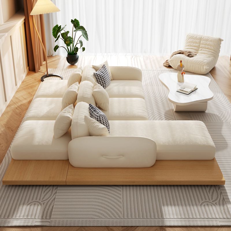 Contemporary Velvet Sectional Sofa with Pillows Back and Square Arms