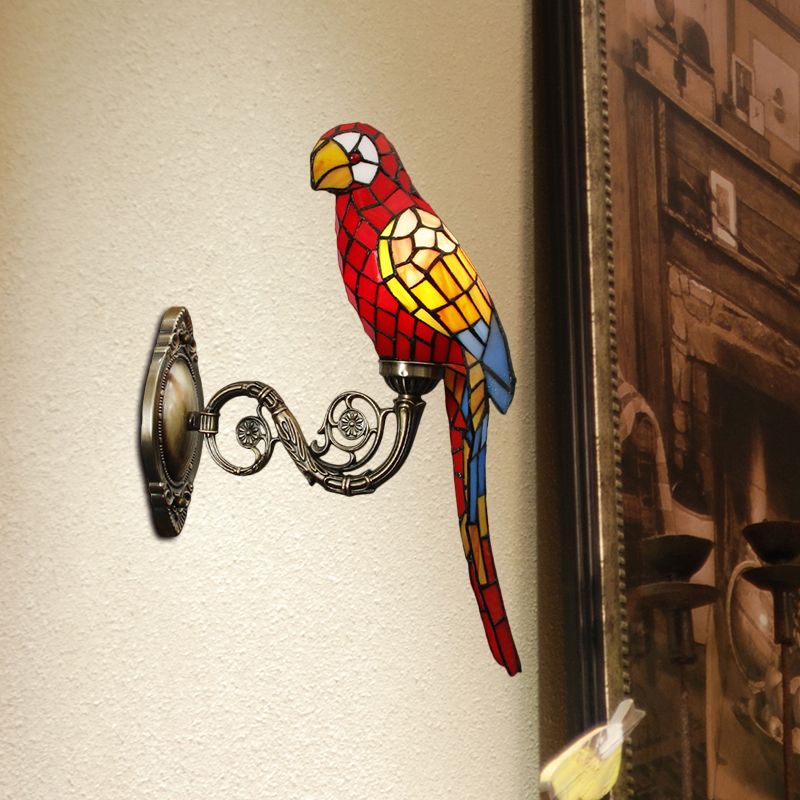 White/Red/Yellow Parrot Wall Mount Lamp Classic 1 Light Handcrafted Stained Glass Wall Lighting Ideas