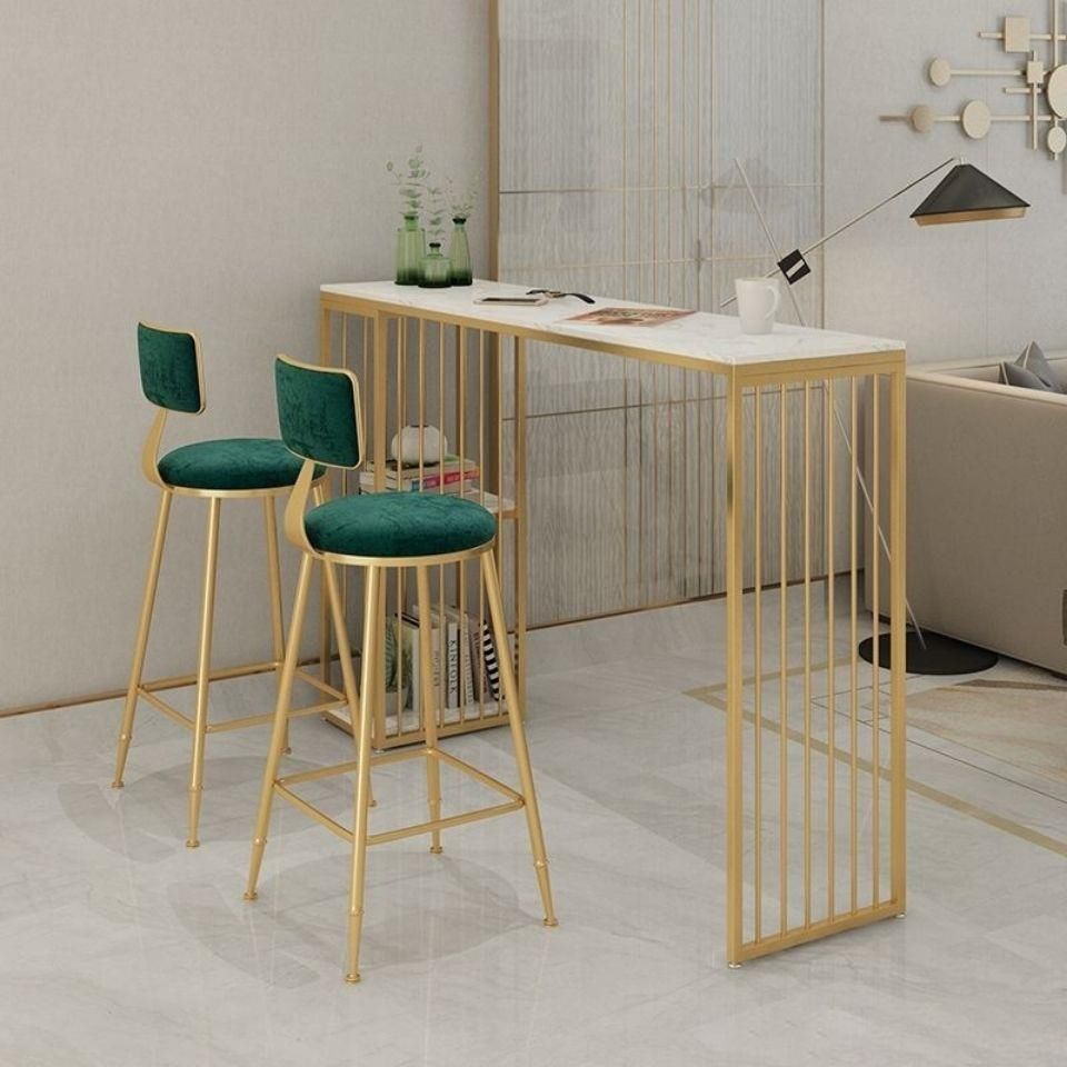 Glam Faux Marble Bar Height Table Rectangle Bar Dining Table with Storage