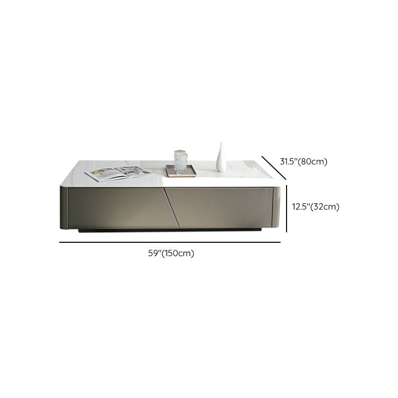 Minimalism Slate Rectangular Coffee Table White Coffee Table Set with Drawer