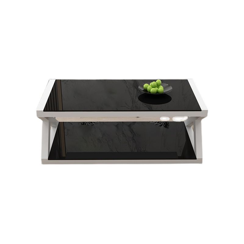 Trestle 1 Single Coffee Table with Storage Metal and Glass Cocktail Table