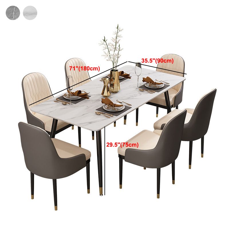 Rectangle Dining Table White and Gray Stone Modern Dining Table
