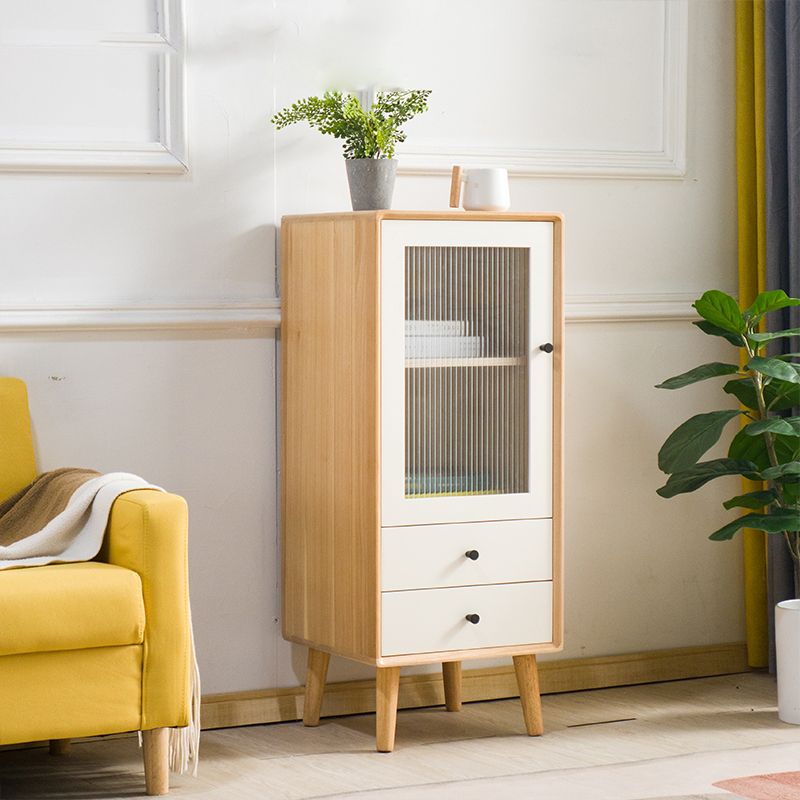 Modern Glass Paned Accent Cabinet 1-Door Solid Wood Chest with 2 Drawers