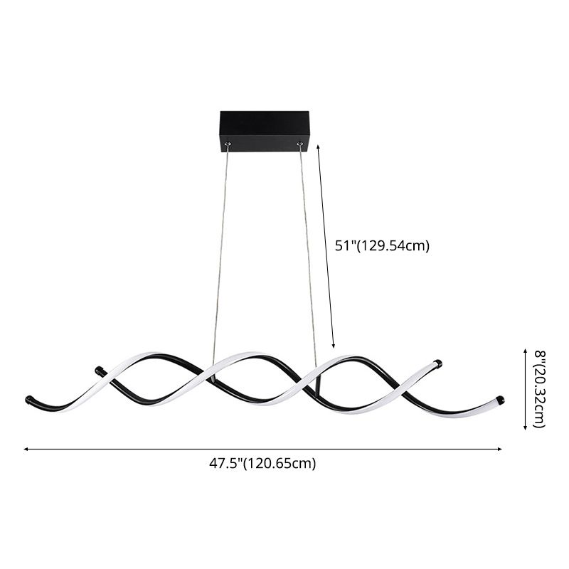 Silicone Black LED Island Light in Modern Simplicity Aluminium Linear Pendant Light for Dining Room