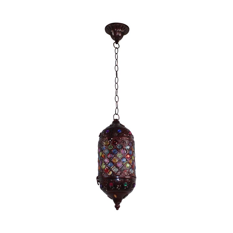 Bohemian Cylinder Ceiling Pendant Light 1 Bulb Metal Hanging Lamp in Copper for Bedroom, 6"/6.5"/7" Width