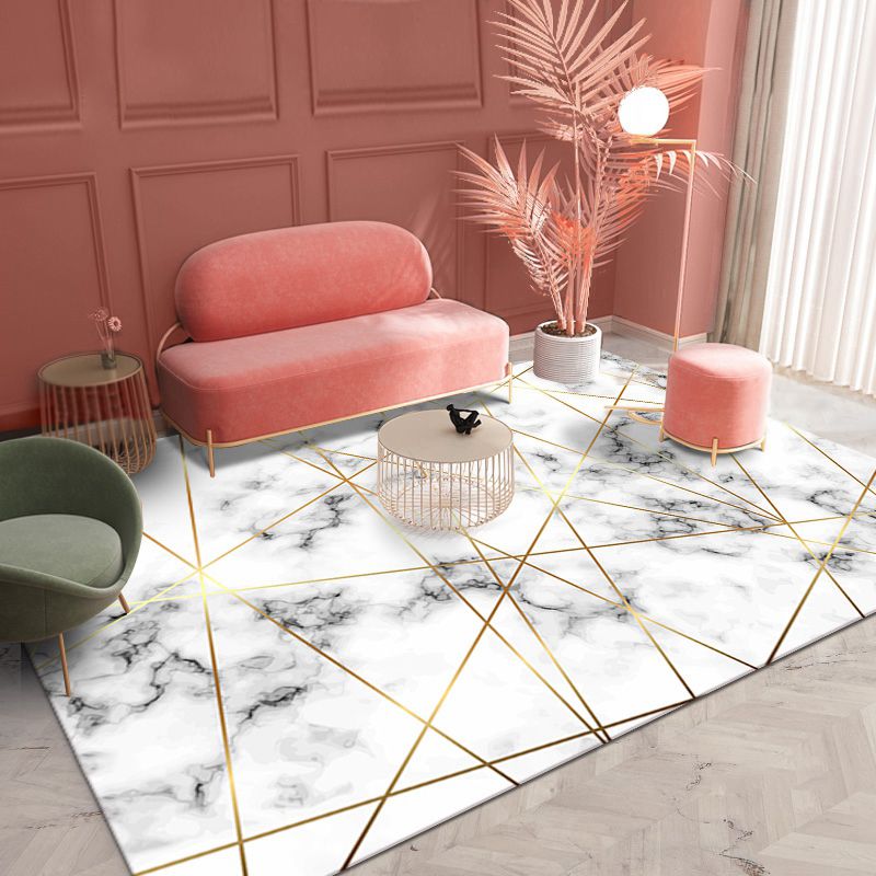 White Tone Abstract Lines Printed Rug Polyester Antique Carpet Stain Resistant Rug for Living Room