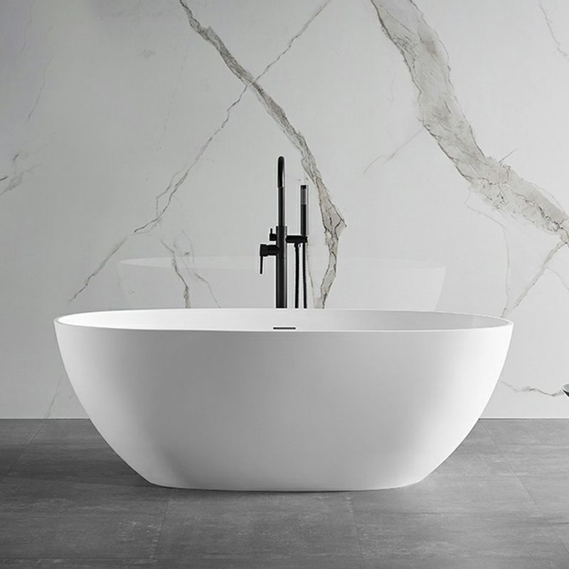 Modern Stone Oval White Bathtub Freestanding Soaking Bath for Bathroom