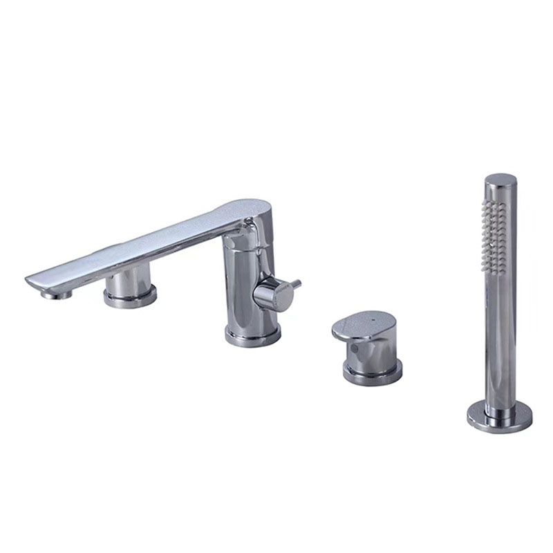 Deck Mounted Tub Filler Copper Lever Handle Low Arc Handshower Tub Filler