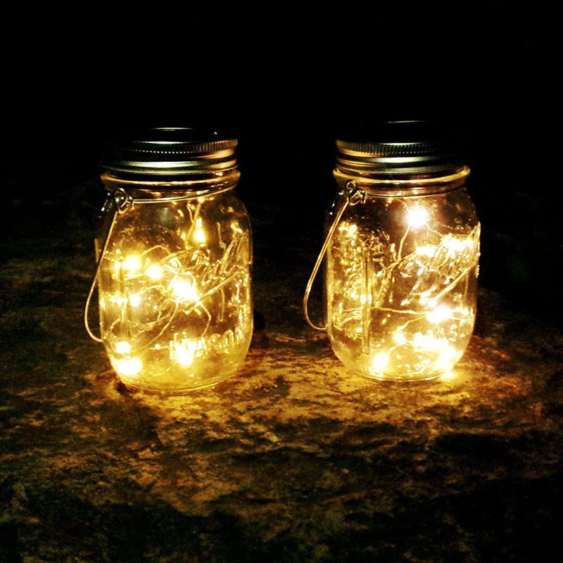 Mason Jar Lid LED Hanging Lamp Artistic Transparent Glass Garden Battery Pendant Lighting, 6 Pcs