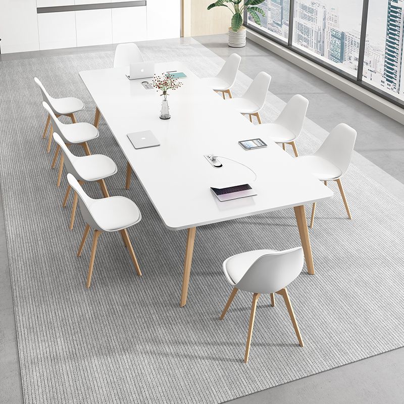 Manufactured Wood Contemporary Rectangle Table White Wood Top Table with 4 Legs
