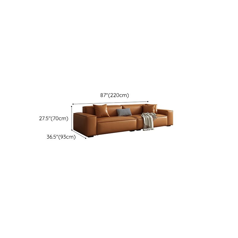 Vintage Genuine Leather Orange Cushions Square Arm Living Room Settee