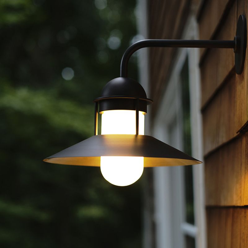 Matte Black Conical Wall Lamp Vintage Metal Outdoor LED Wall Mounted Lamp with Capsule Glass Shade