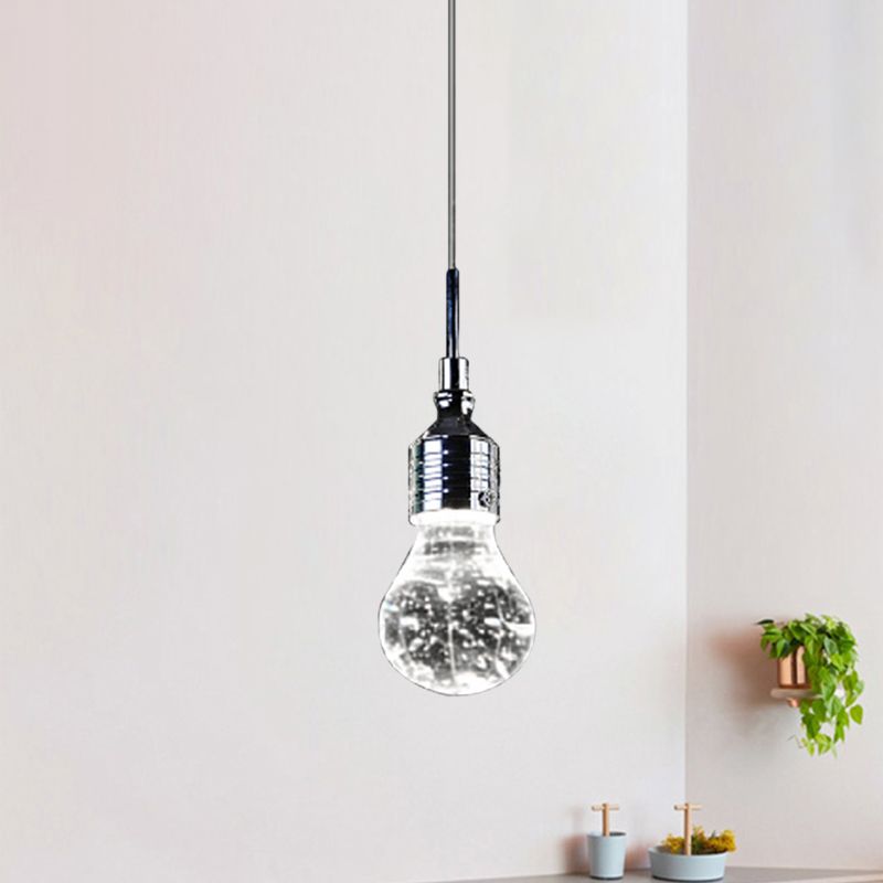Luz de techo colgante en forma de bombilla metal contemporáneo y luz de cristal de burbujas transparente luz colgante de colgantes en luz cálida/blanca