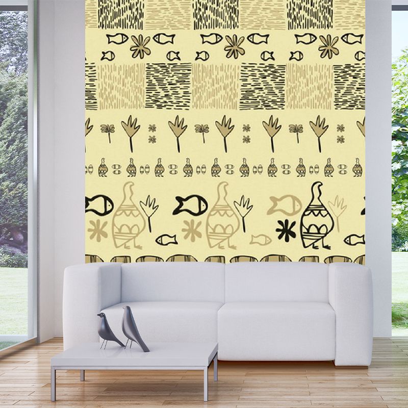 Boho Tribal Animals Murals Wallpaper Yellow Living Room Wall Art, Made to Measure