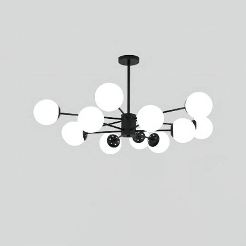 Multi Light Spherical Branch Hanging Lights Modern Style Glass Hanging Lighting in Black