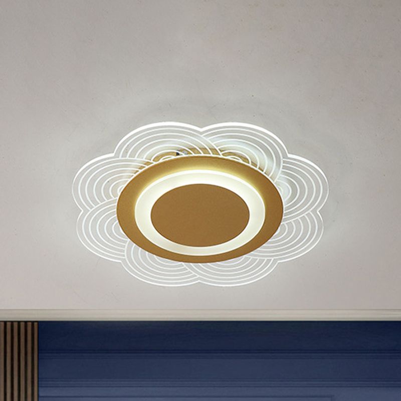 Acrylic Flower Ceiling Fixture Cartoon LED Gold Flush Mount Light in Warm/White Light for bedroom