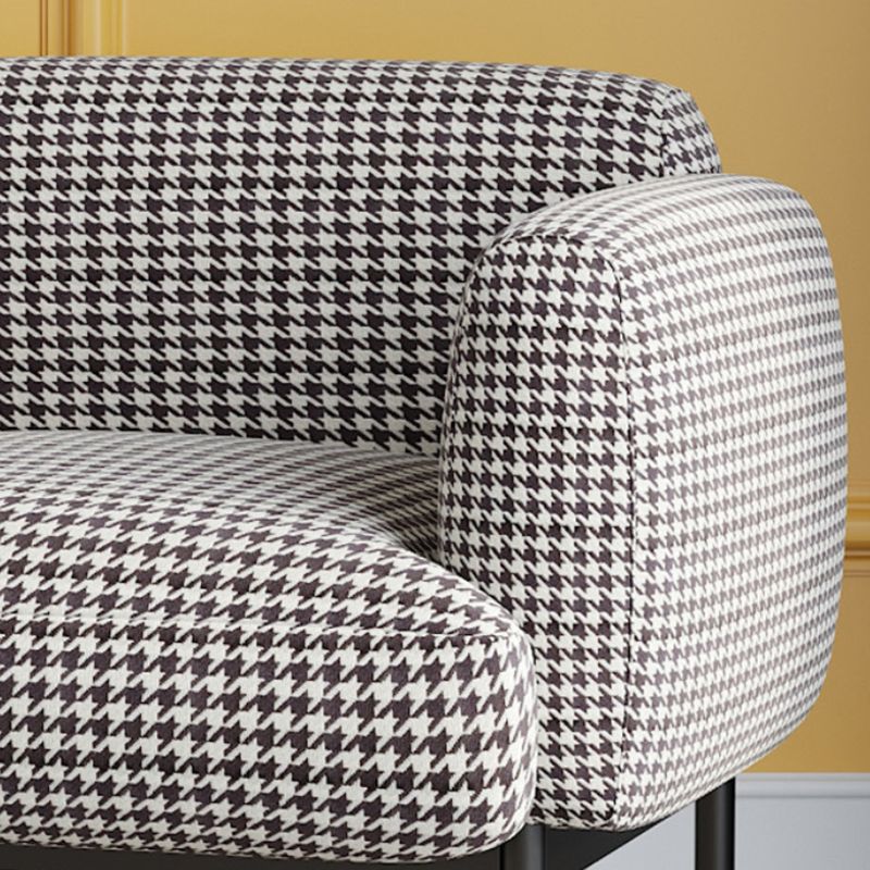 Modern Houndstooth Armchair Basic Four Leg Recessed Arms Chair