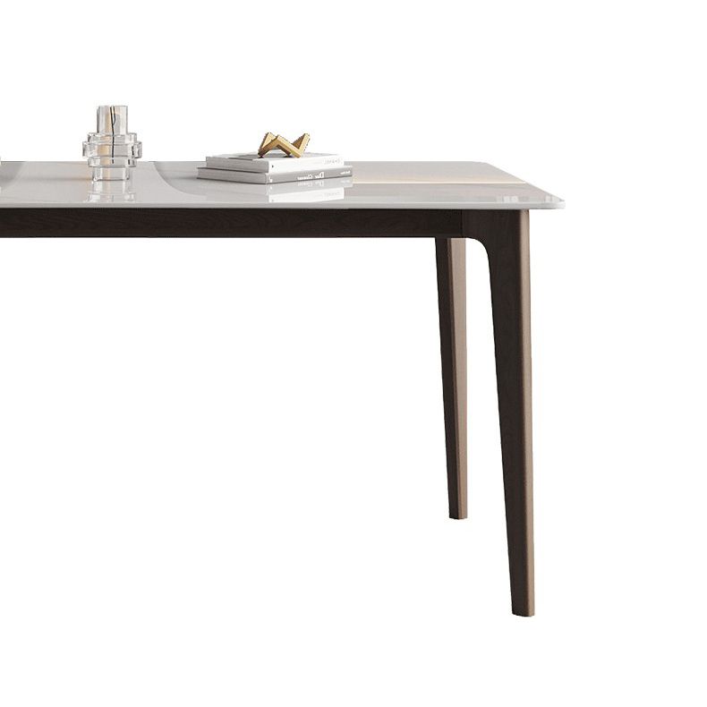 4 Legs Wood Dining Table Mid-century Modern Style Rectangle White Stone Top Dining Table
