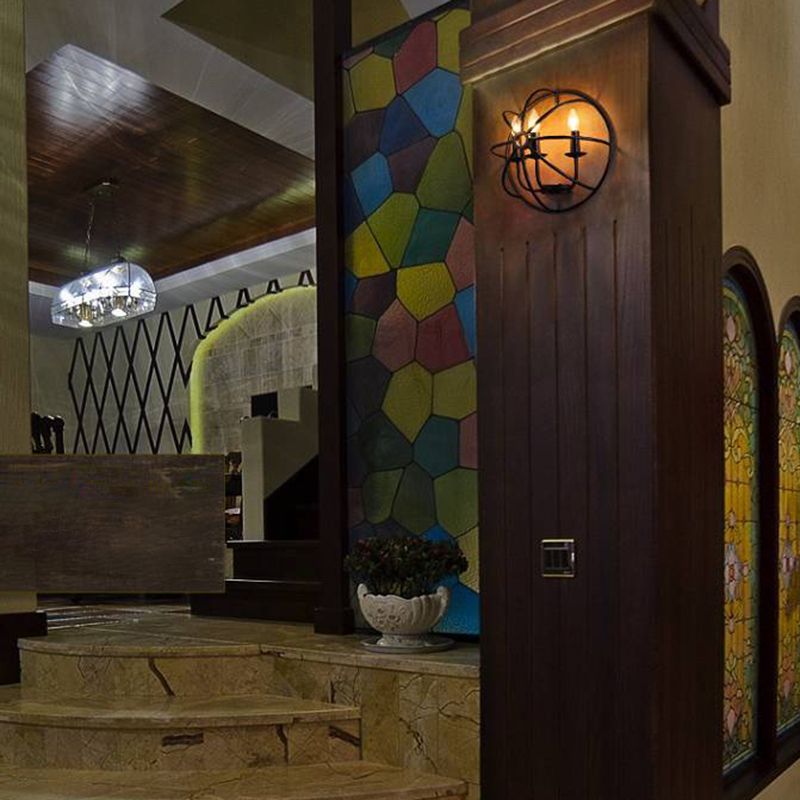 2-Lights Candlestick Shaped Industrial Style Wall Sconce Black Wrought Iron Open Bulb Wall Mount Light in Black