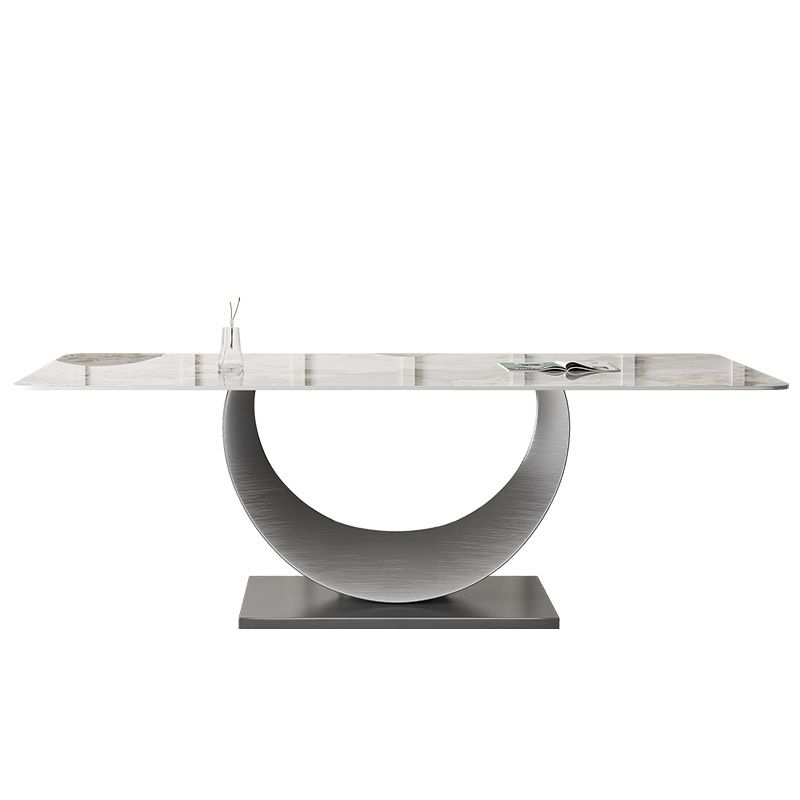 Contemporary Style Rectangle Table Sintered Stone Table with Metal Legs for Home