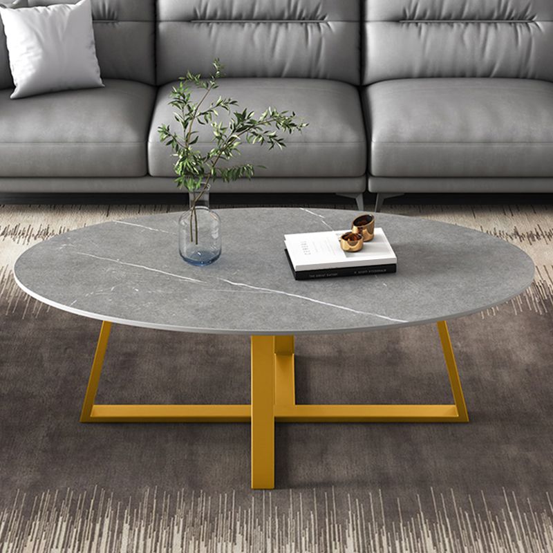 Slate Oval Coffee Table Cross Legs Single Table for Living Room