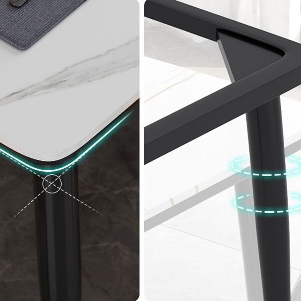 Metal 4 Legs Dining Table Contemporary Rectangle Stone Top Dining Table for Living Room
