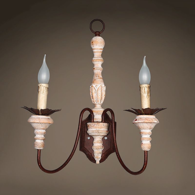 Luz de 2 luces Luz montado en la pared Candelabra Rustic Metal and Wood Splight Light for Corridor
