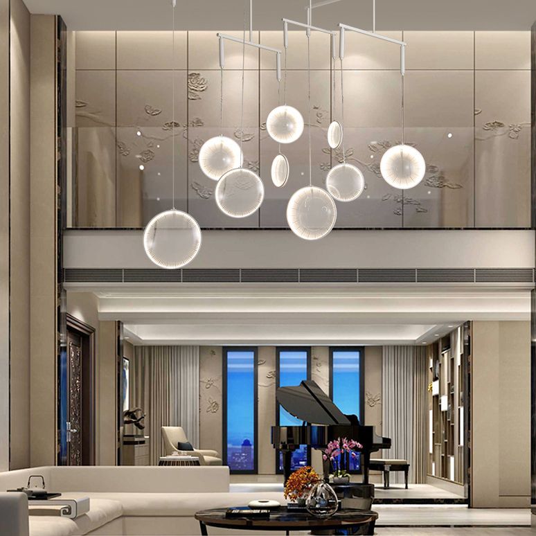 Lámpara de lente de vidrio transparente Simplicidad de 3 luces White Hanging Lighting para escalera