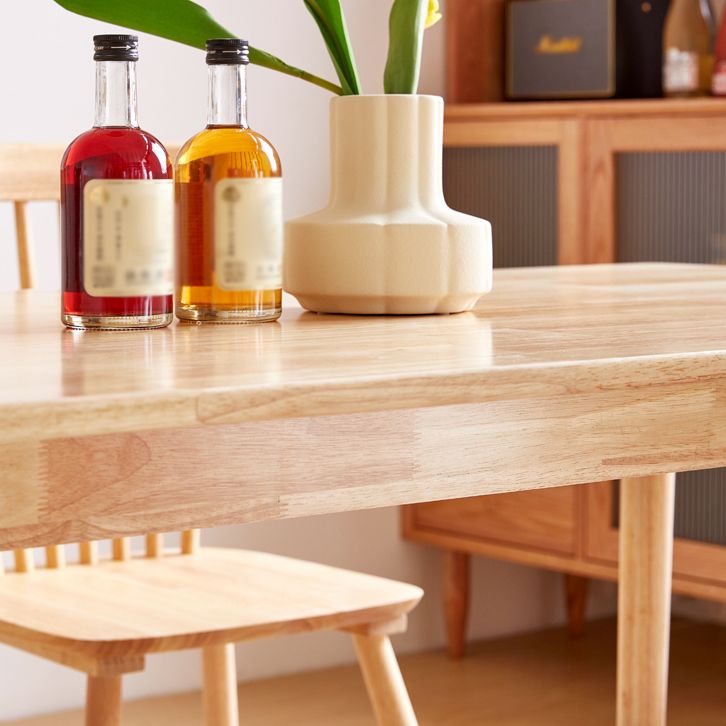 Mesa de comedor rectangular de color madera, mesa de madera maciza contemporánea con 4 patas
