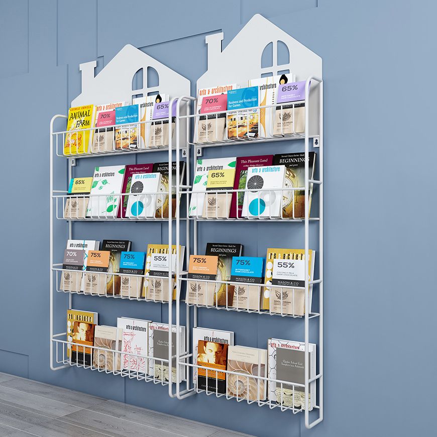 Contemporary Metal Bookcase Wall Mounted Closed Back Bookshelf for Home Office