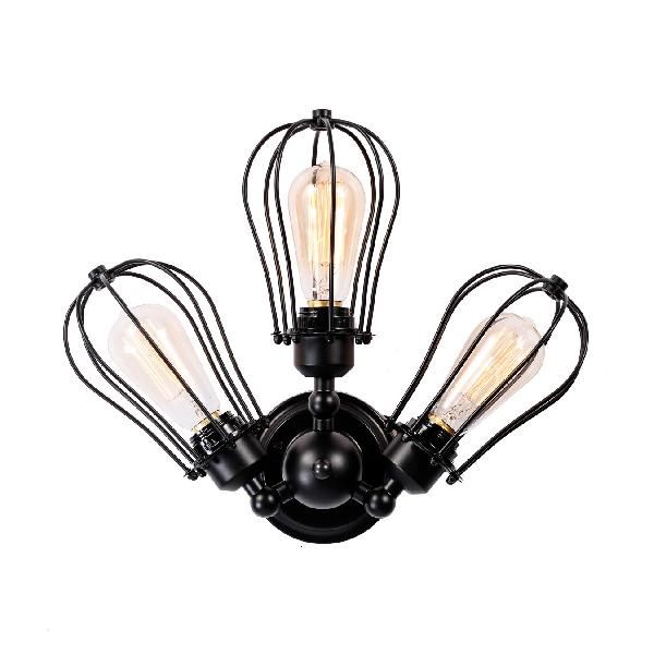 Bulb Shaped Iron Semi Flush Ceiling Light with Wire Guard Vintage Style 3/4/5 Lights Indoor Ceiling Light in Black/Silver