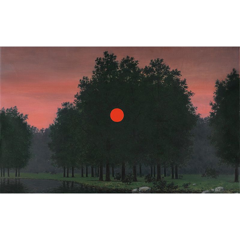 Illustration Forest Sunset Wall Murals for Living Room, Black-Pink, Custom Size Available