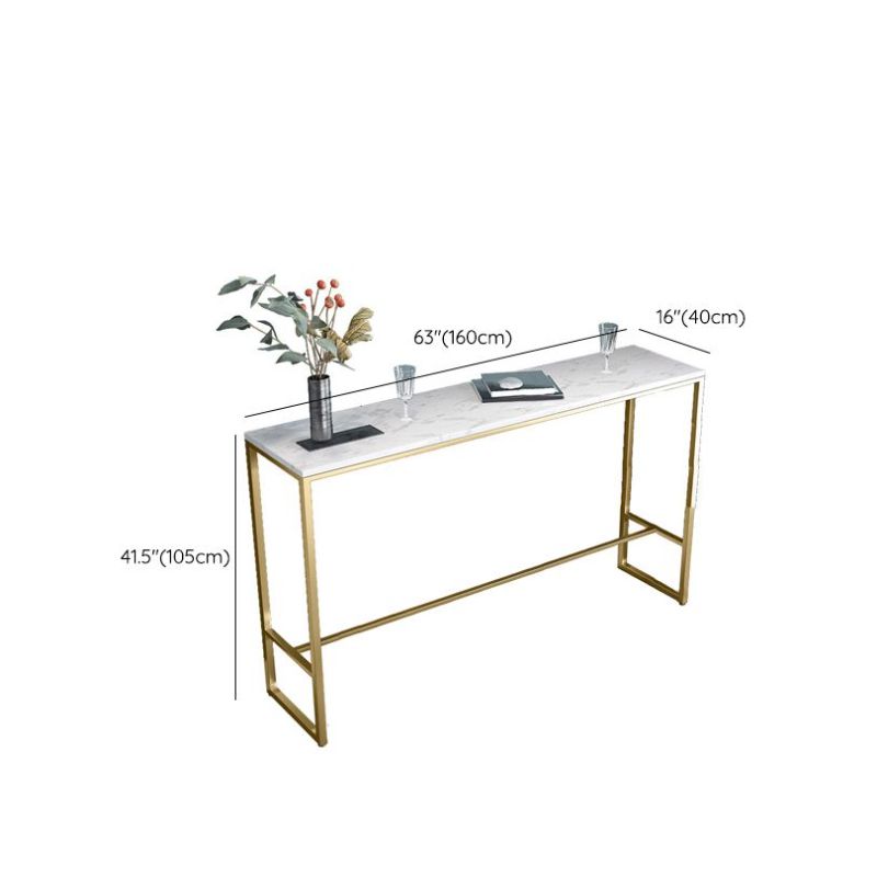 Glam Bar Height Table White Faux Marble Top Bistro Bar Table with Metal Base