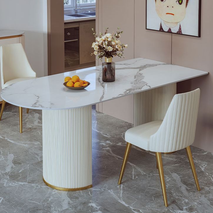 Modern White Dining Table Sintered Stone Dinner Table for Dining Room