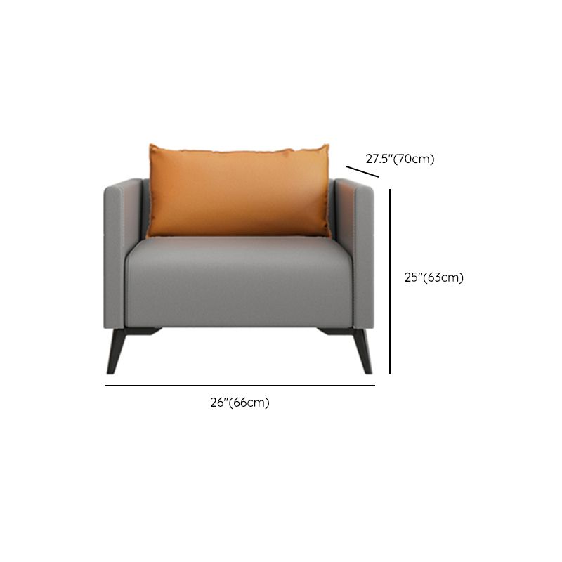 Leather Grey Sofa Stationary Square Arm Seating for Living Room