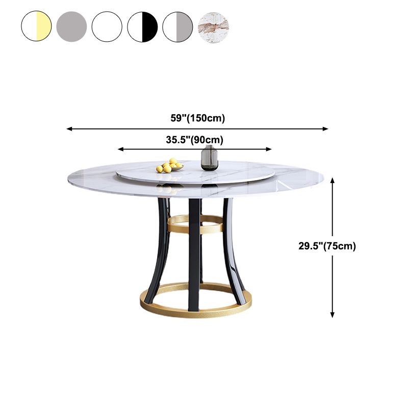 Round Sintered Stone Dining Table Modern Turntable Furniture with Solid Wood Pedestal Base