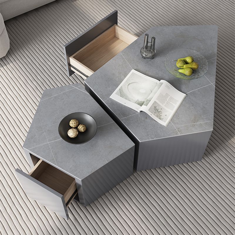 13"H Contemporary Coffee Table Grey Coffee Cocktail Table with Drawer