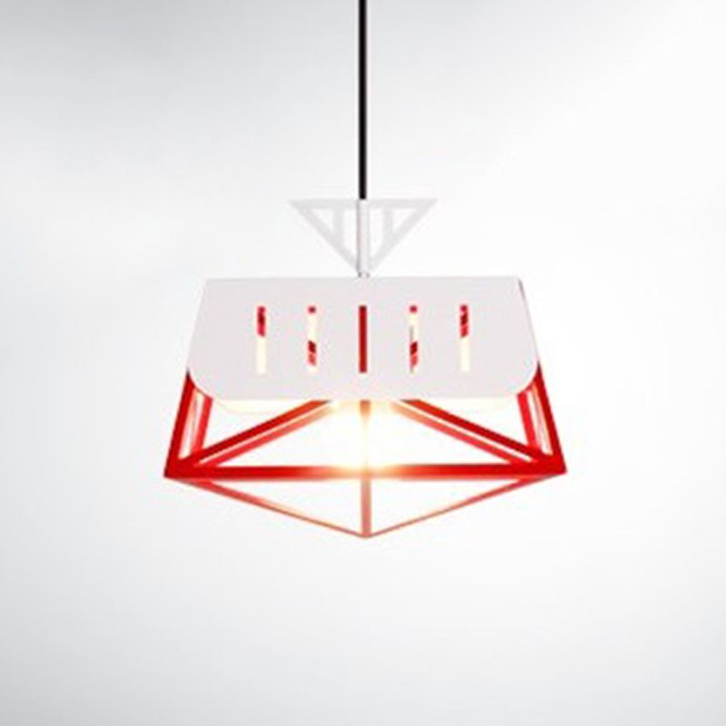 Metal Geometric Pendant Lighting Modernist 1 Head Black/Red Hanging Light Fixture for Bedroom