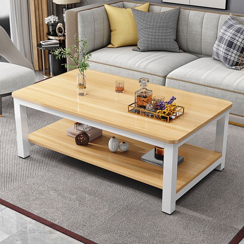Rectangle Wooden Top Coffee Table with Metal Four legs Modern Style