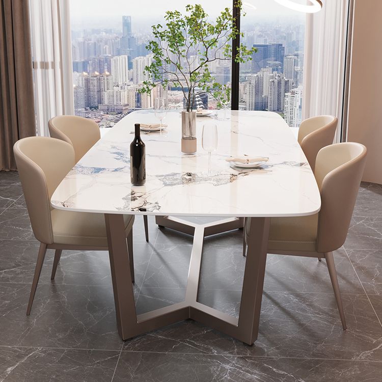 Modern Stone Rectangle Dining Table Metal Base for Dining Room