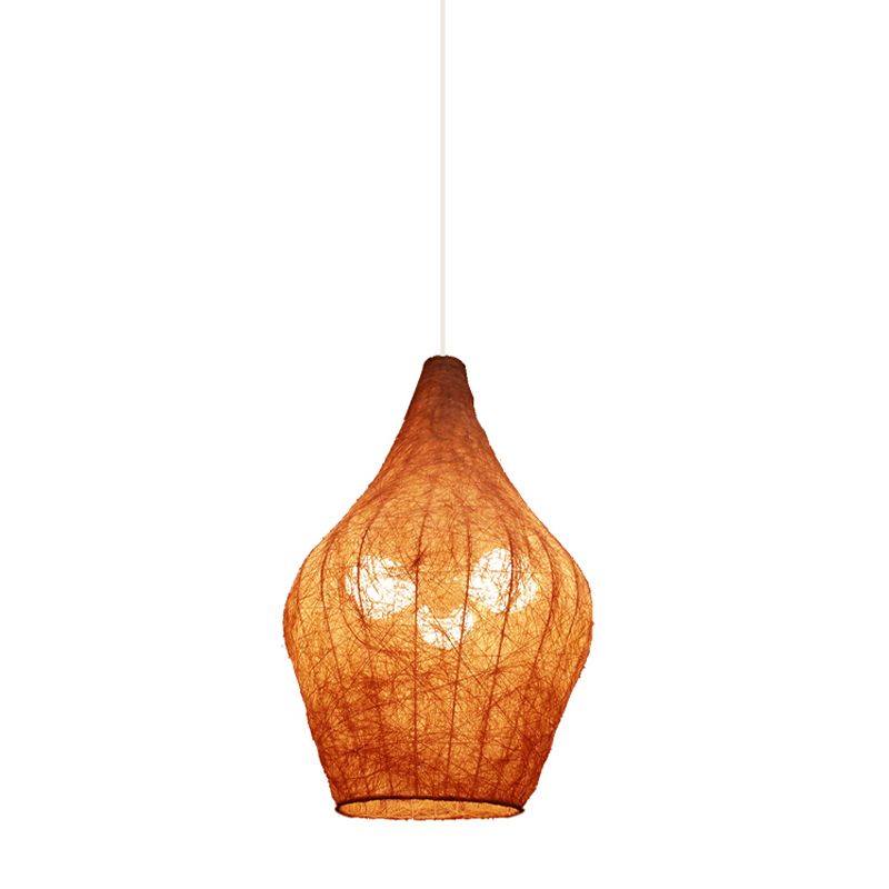 1 Glühbirnenschlafzimmer -Pendel -Beleuchtung Asian Hellgelb Kronleuchter mit Urne Rattan Schatten