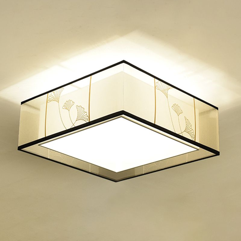 New Chinese Ceiling Light Geometry Shape Ceiling Lamp with Fabric Shade for Bedroom