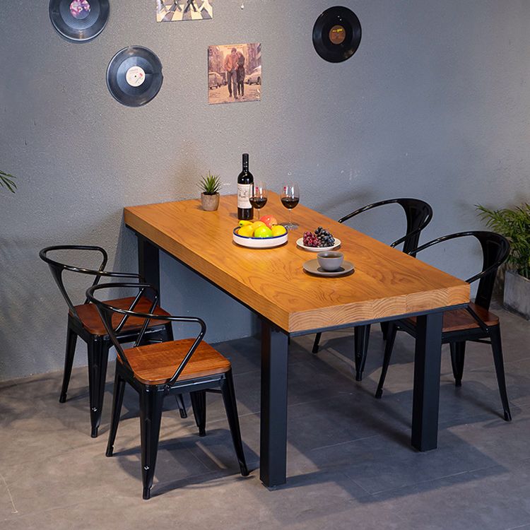 Solid Wood Top Dining Table Industrial Rectangle Table with 4 Legs