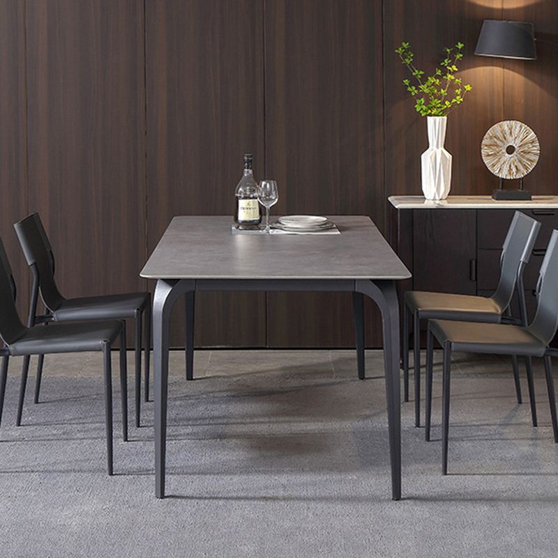 Contemporary Rectangle Dining Table Sintered Stone Dining Table with 4 Black Legs