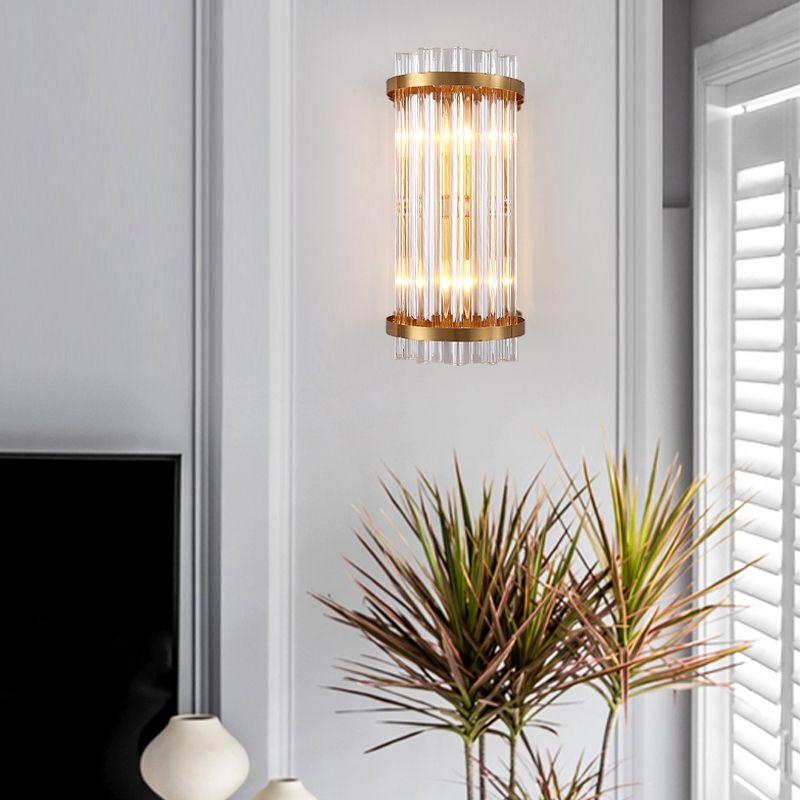 Tri-zijdige kristalstangcilinder Wandbevestiging Licht Moderne 2 koppen Zwart/Gouden SCONCE LIMMIGE FIMUTE