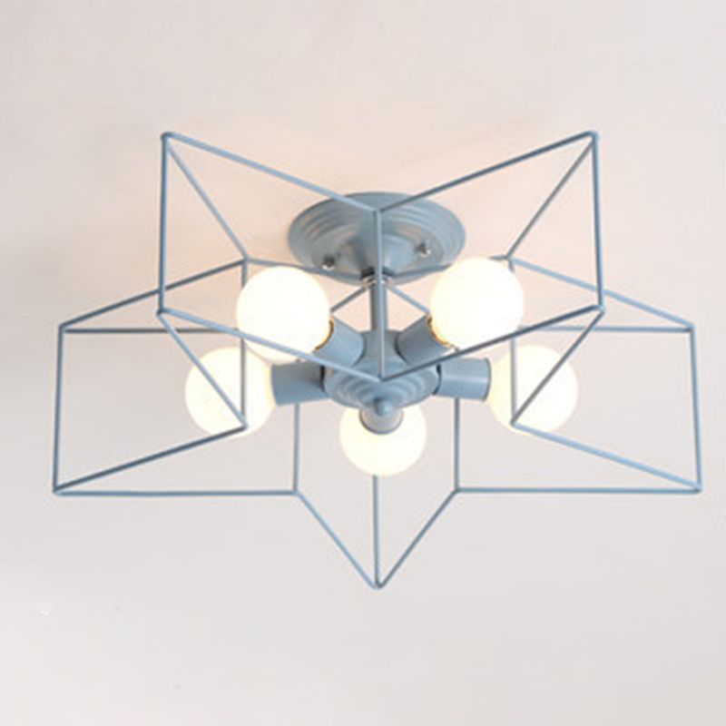 Star Metal Semi Flush Mount Plafond Light Industrial 5 Lights Living Room Semi Flush Plafond Light