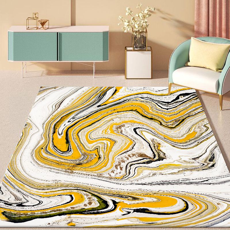 Modernism Watercolor Pattern Rug Yellow Polyester Rug Non-Slip Pet Friendly Washable Carpet for Living Room