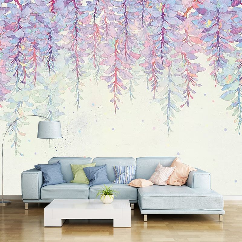 Purple Wisteria Mural Wallpaper Flower Stylish Moisture Resistant Wall Covering for Home