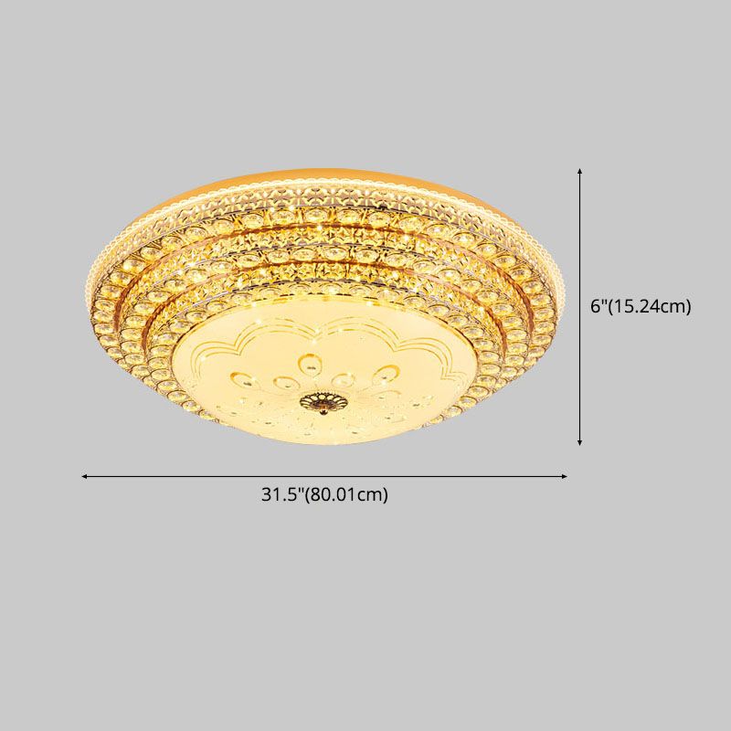 Modern Fashionable Circular LED Ceiling Light Crystal Indoor Flush Mount with Glass Shade