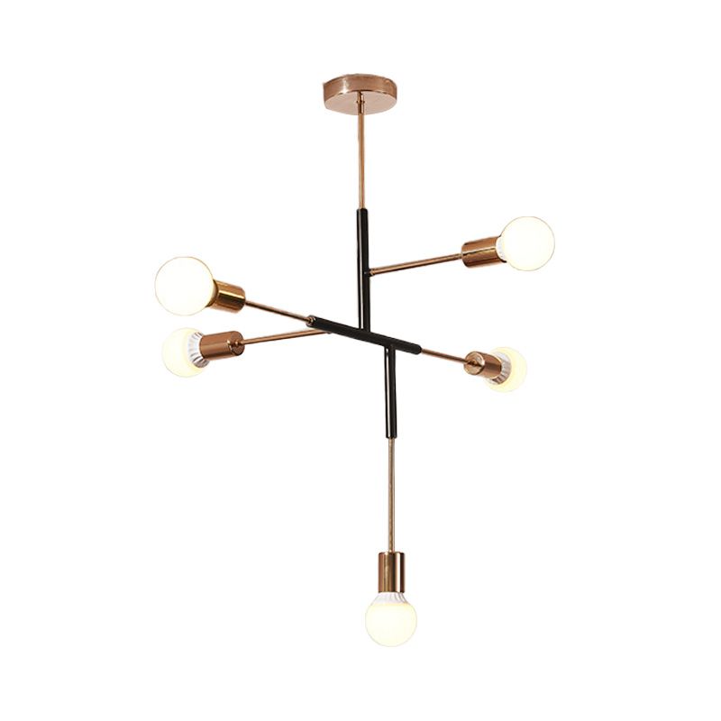 Éclair de lustre en métal rectiligne 5 lumières modernes 5 lumières de plafond suspendues / noir avec une ampoule nue pour la salle à manger